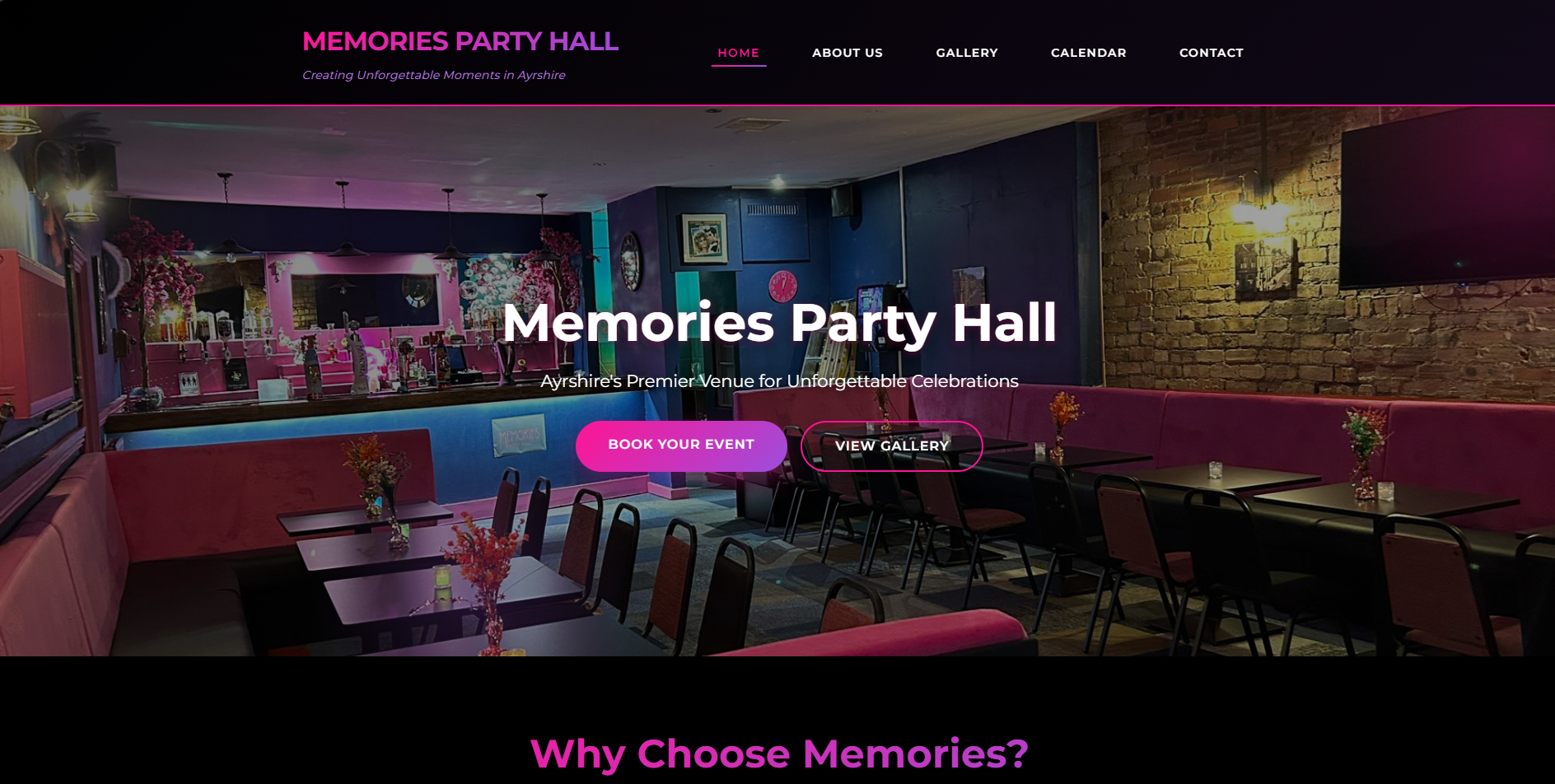Memories Party Hall Website